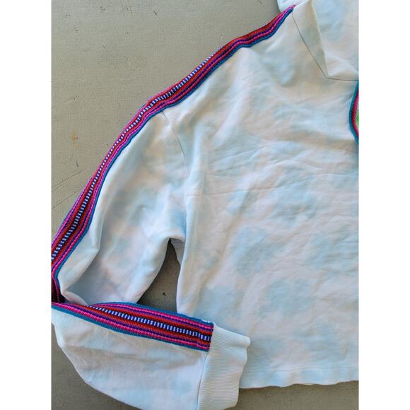 Pitusa Tie Dye Cropped Light Blue Embroidered Hoodie Size Large - Picture 4 of 6